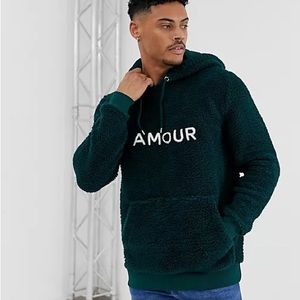 ASOS Amour Polar Fleece Sherpa Hoodie - (Green/White) Men’s Large